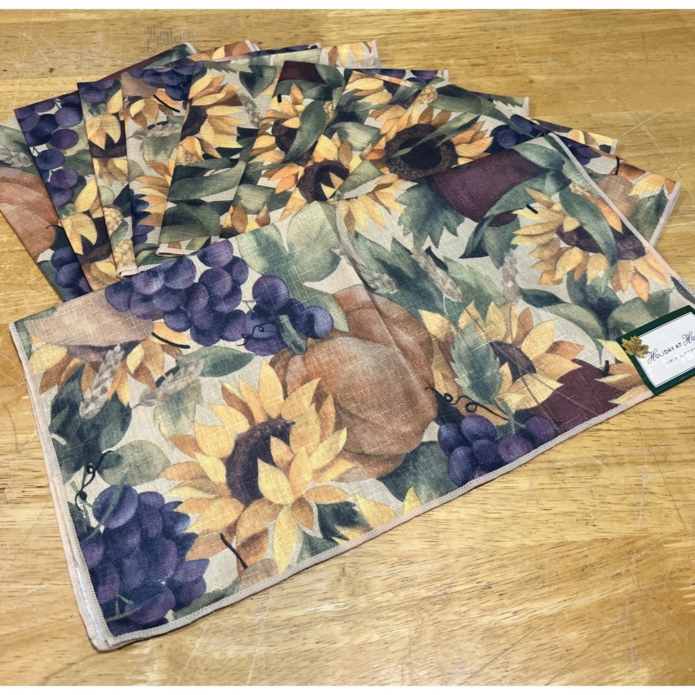 Holiday At Home Fall Sunflower Pumpkin Grape Cloth Napkins Set Of‎ 9 17x17"